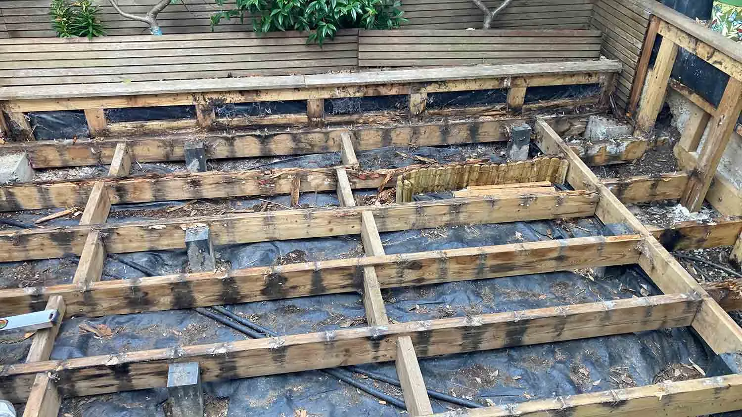 Removing the decking boards revealed the full extent of the problem