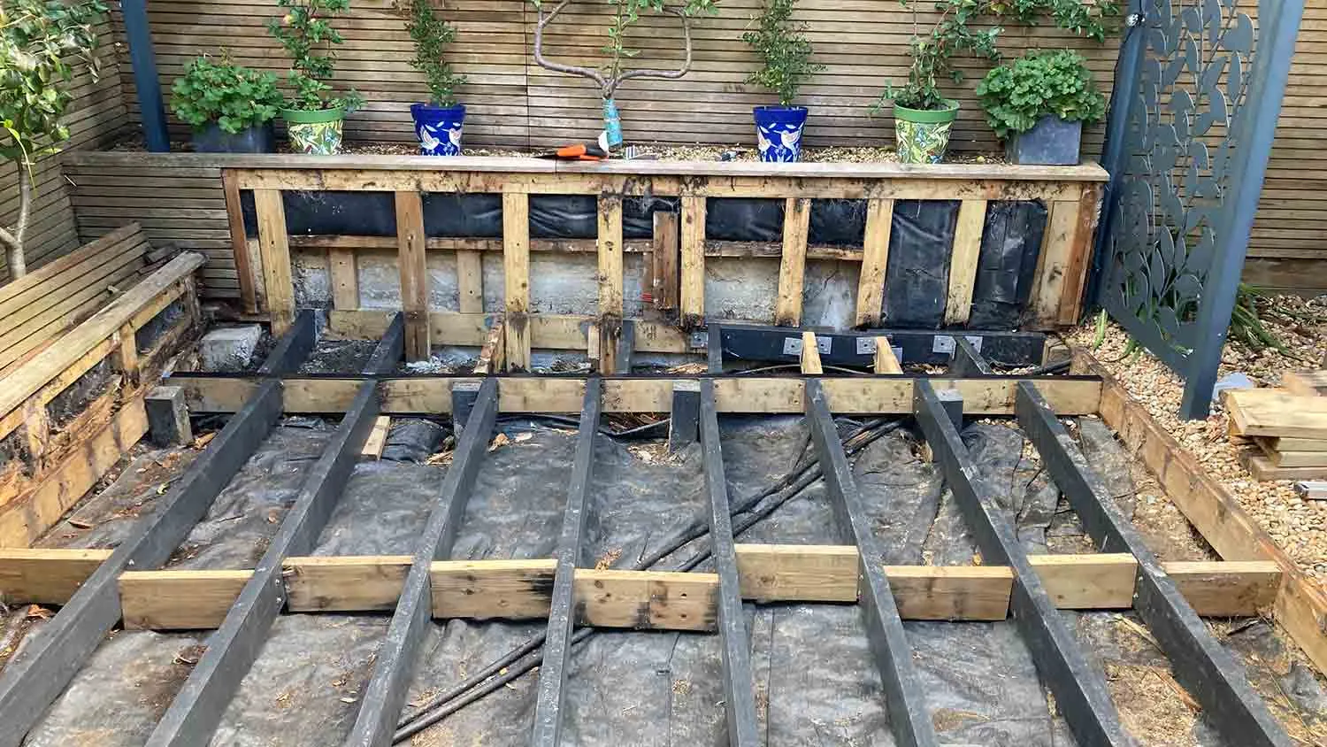 The damaged wooden joists were replaced with new composite beams